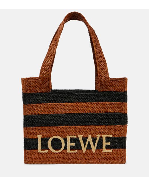 Loewe Brown Paula's Ibiza Font Medium Striped Raffia Tote Bag
