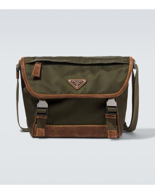 Prada Green Re-Nylon Medium Suede-Trimmed Shoulder Bag for men