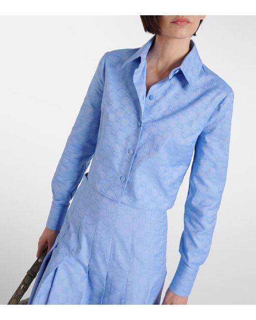 Gucci Blue GG Cropped Cotton Oxford Shirt