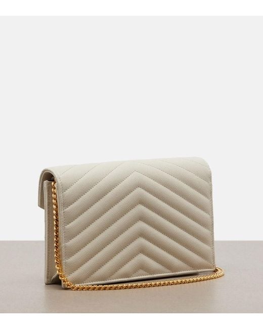 Saint Laurent Natural Cassandre Envelope Leather Wallet On Chain