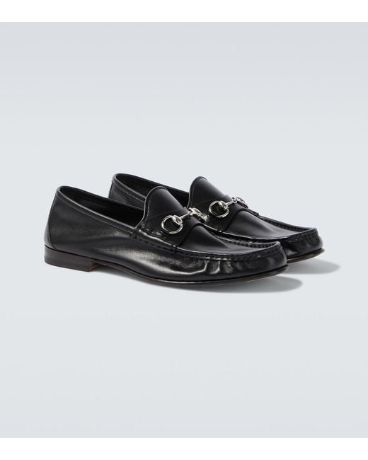 Gucci Black Lugano Horsebit Leather Loafers for men