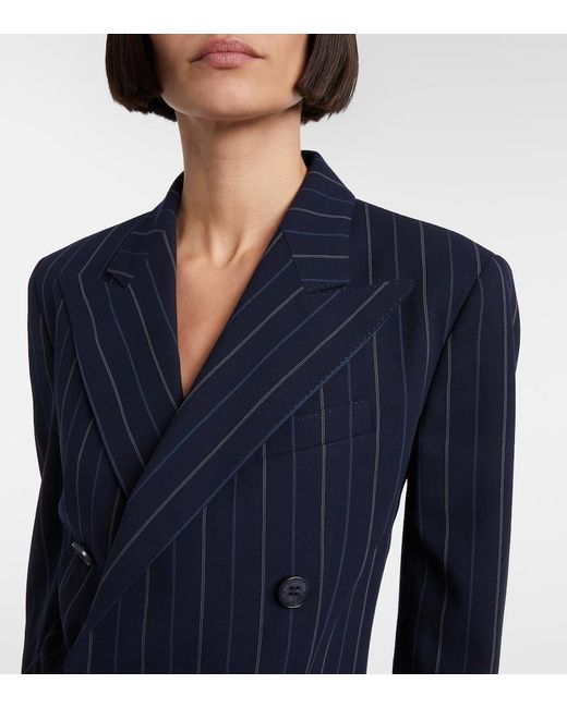 Ralph Lauren Blue Striped Double-Breasted Wool Blazer Dress