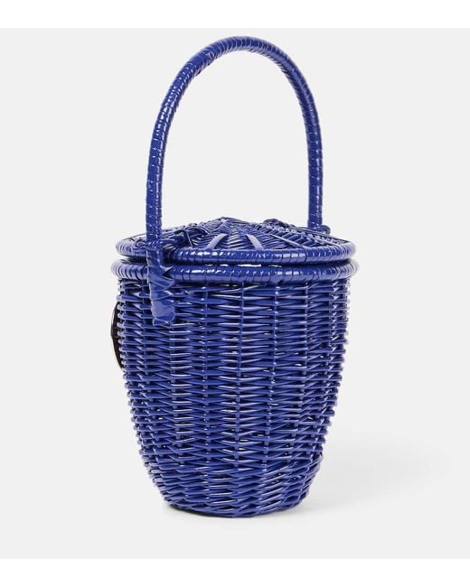 Patou Blue Iconic Embellished Wicker Bucket Bag