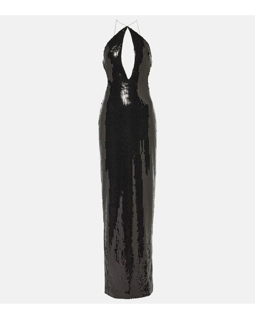Monot Black Elsa Cutout Sequined Gown