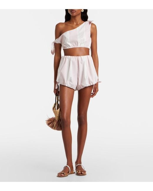 Posse Pink Rosie Asymmetric Striped Cotton Crop Top