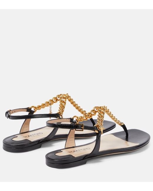 Tom Ford Black Leather Chain T-Bar Sandals 105