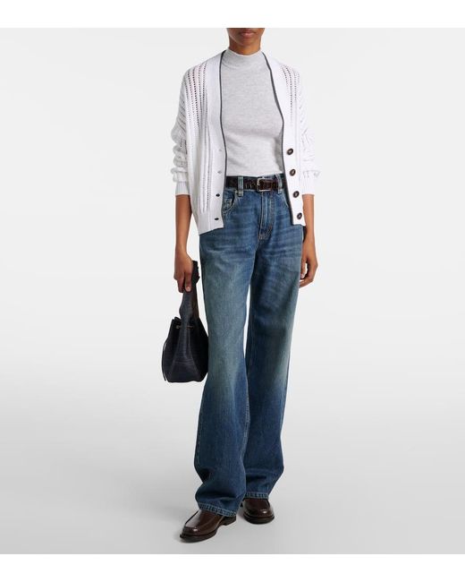 Brunello Cucinelli White Ribbed-Knit Turtleneck Top