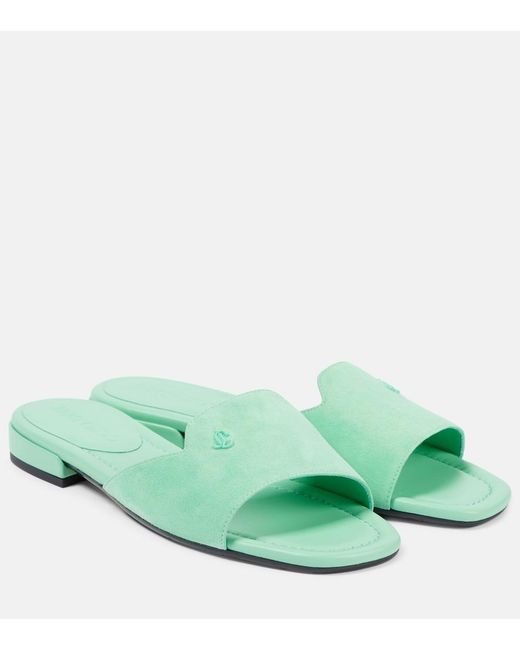 Jimmy Choo Green Dina Logo Suede Slides