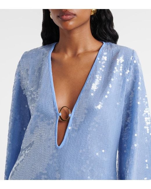 Oseree Blue Sequined Beach Dress