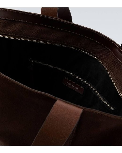 Dries Van Noten Tote Bag Aus Baumwoll-Canvas Mit Leder in Brown für Herren