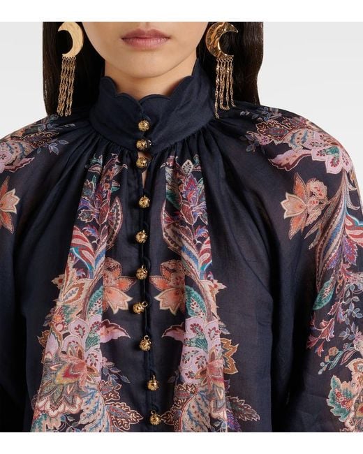 Zimmermann Blue Rhiannon Printed Ramie Blouse