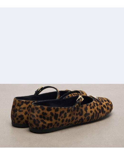 Prada Brown Leopard-Print Calf Hair Mary Jane Flats