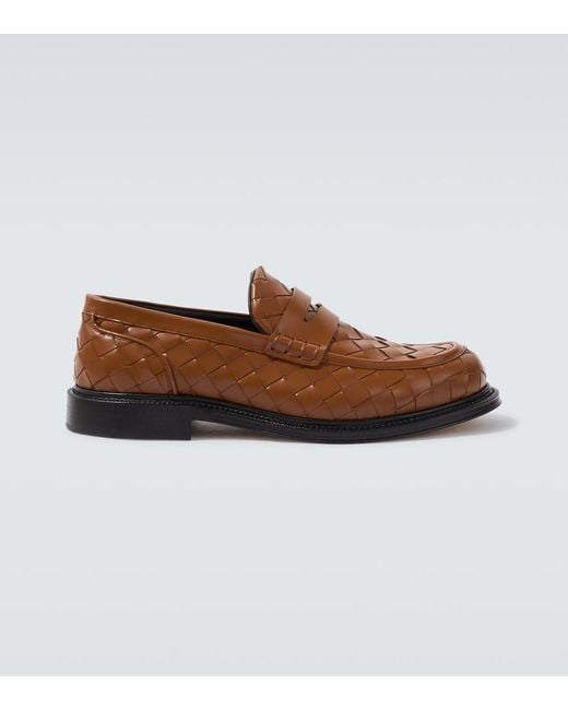Bottega Veneta Brown James Intrecciato Leather Penny Loafers for men