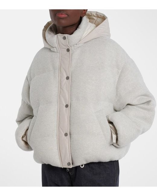 Brunello Cucinelli Gray Cashmere-Blend Down Jacket