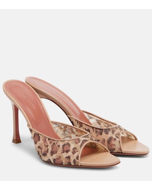AMINA MUADDI Brown Alexa Leopard-Print Lace Mules
