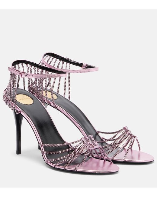 Saint Laurent Pink Babylone 90 Leather-Trimmed Sandals