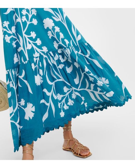 Vestido largo de algodon floral bordado Juliet Dunn de color Blue