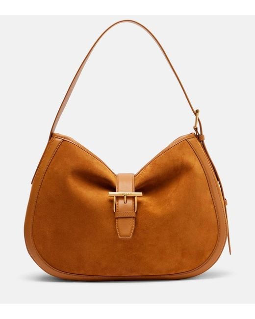 Alexander McQueen Brown T-Bar Medium Suede Shoulder Bag