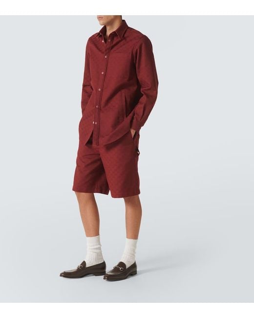 Gucci Red Gg Canvas Cotton-Blend Bermuda Shorts for men