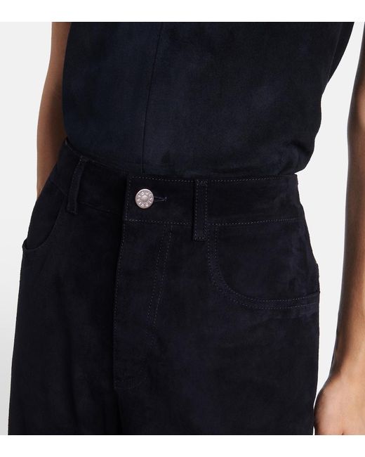 Stouls Blue Mytheo High-Rise Suede Wide-Leg Pants