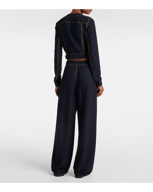 Alaïa Black Fluid Cropped Wool-Blend Jacket