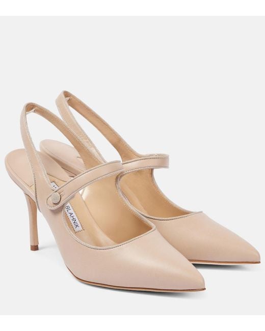 Manolo Blahnik Natural Campari 90 Suede Slingback Pumps
