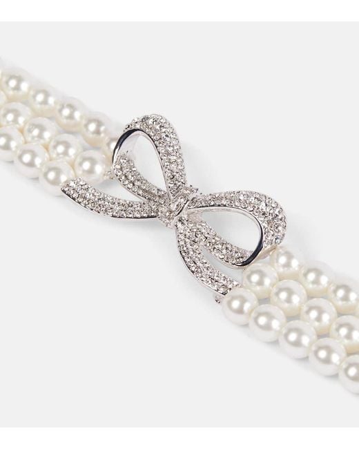 Self-Portrait Natural Embellished Bow-Detail Faux Pearl Choker