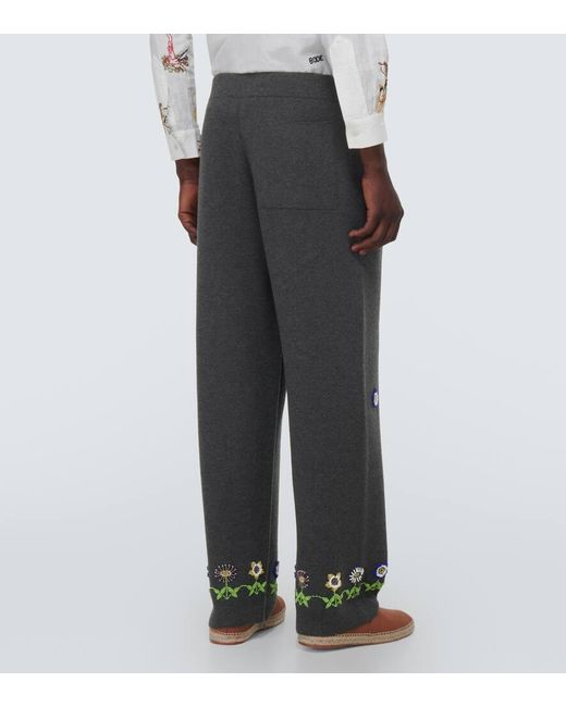 Bode Gray Daisy Garden Wool Pants for men
