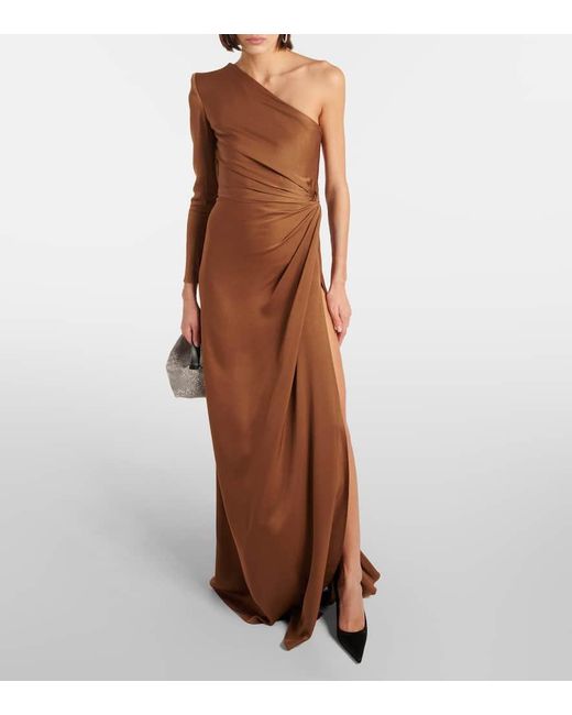 Alex Perry Brown One-Shoulder Satin Gown