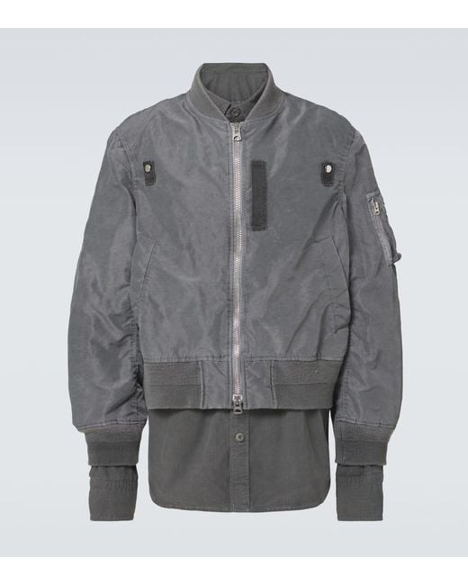 Sacai Gray Ripstop-Trimmed Twill Bomber Jacket for men