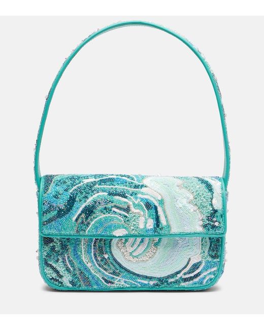 Staud Blue Tommy Beaded Shoulder Bag