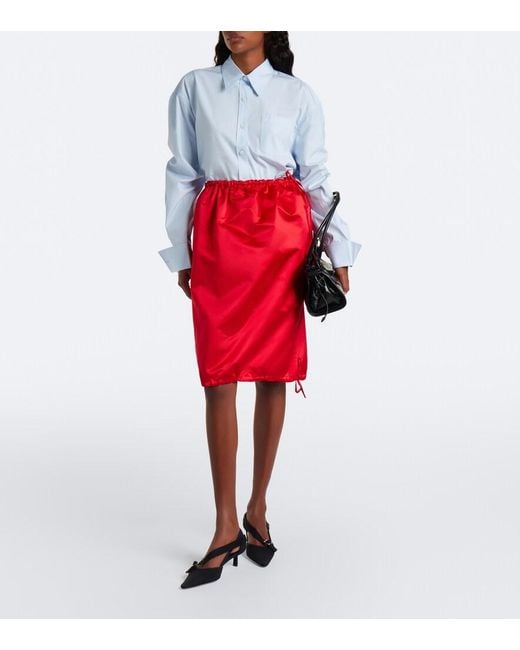 Prada Red Silk Satin Midi Skirt