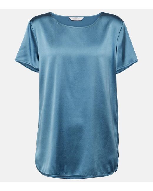 Max Mara Blue Leisure Cortona Silk-blend Satin T-shirt