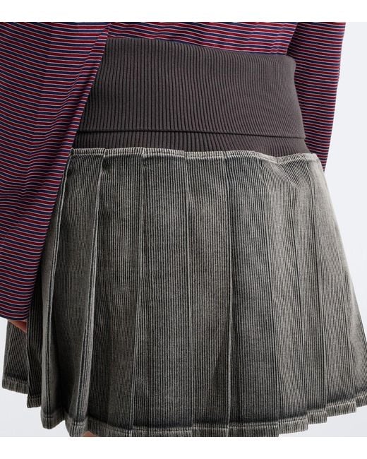 Miu Miu Gray Pleated Cotton-Blend Miniskirt