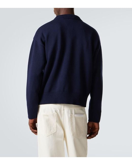 AMI Blue Ami De Cour Wool And Cotton Sweater for men