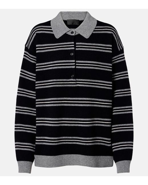 Nili Lotan Black Galvez Striped Cashmere Polo Sweater