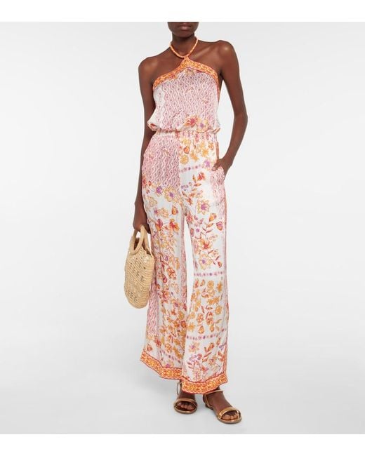 Poupette Pink Isabelle Printed Halterneck Jumpsuit