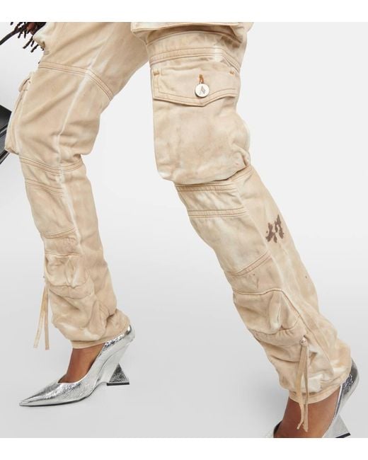 The Attico Natural Low-Rise Denim Cargo Pants