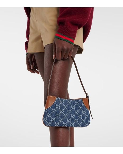 Gucci Blue Schultertasche Gg Emblem Mini Aus Denim
