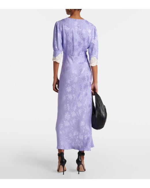 Rixo Blue Simone Lace-trimmed Jacquard Midi Dress