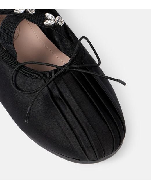 Simone Rocha Black Embellished Satin Ballet Flats