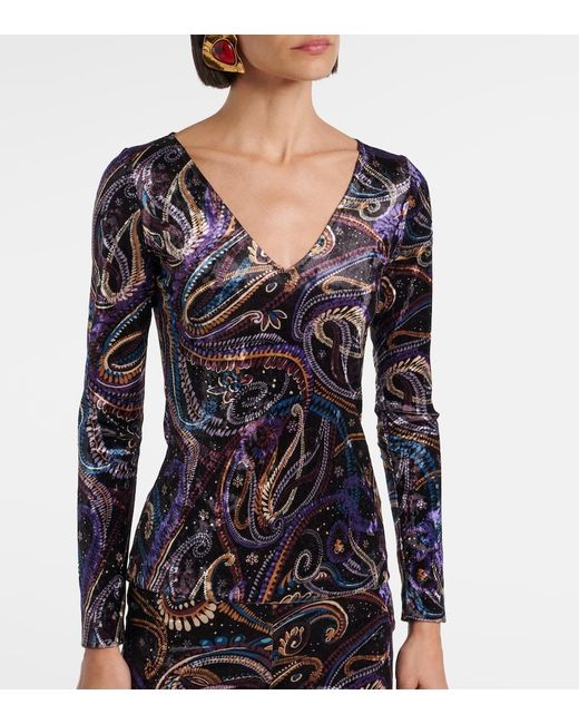 Etro Blue Paisley Velvet Top
