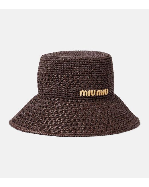 Miu Miu Women\'s Brown Raffia Bucket Hat Miu Miu Brown Raffia Logo Bucket Hat | Harrods UK main image 4