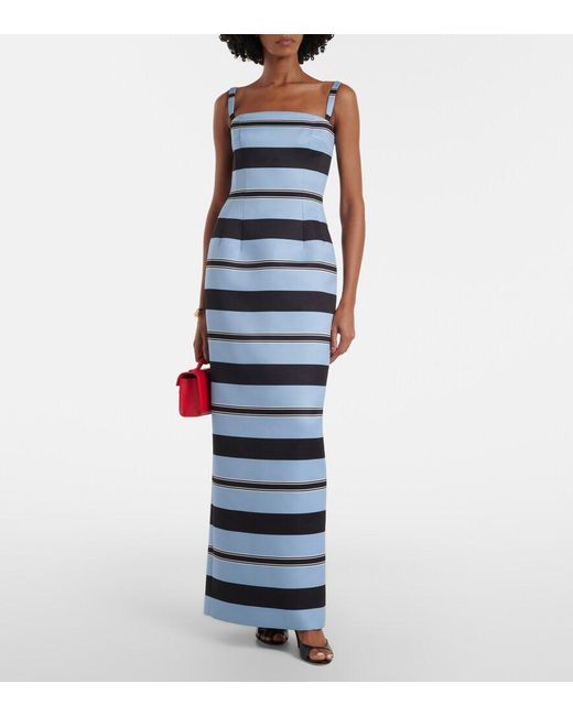 Emilia Wickstead Blue Regina Striped Taffeta Faille Maxi Dress