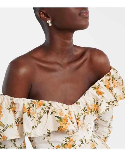 Agua Bendita Metallic Verso Off-Shoulder Floral Cotton Minidress