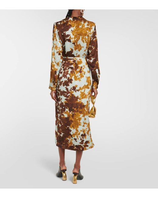 Dries Van Noten Metallic Belted Printed Charmeuse Midi Dress