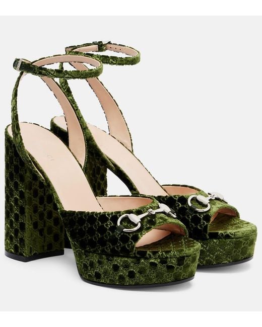 Gucci Green Gg Lady Horsebit Platform Sandals