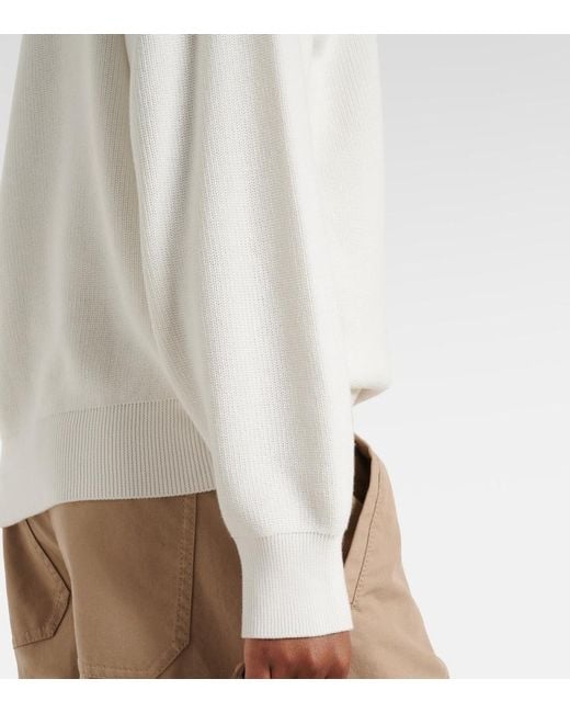 Brunello Cucinelli White Monili Oversized Cotton Half-Zip Sweater