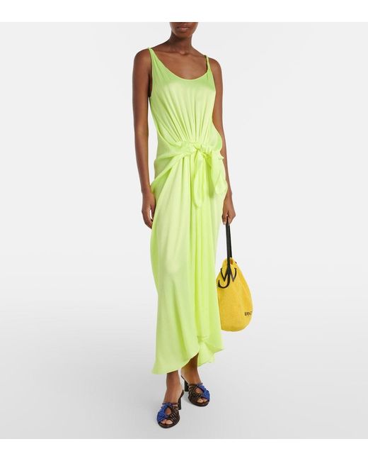 J.W. Anderson Green Gathered Silk Midi Dress