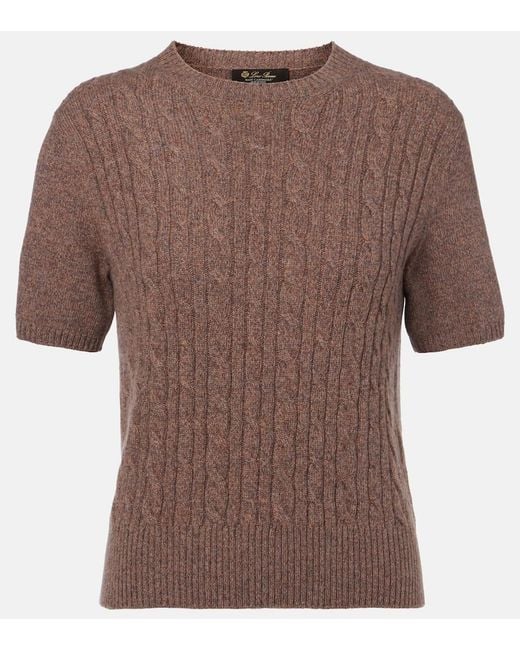 Loro Piana Brown Treccia Cable-Knit Cashmere Sweater